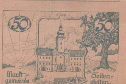 50 HELLER 1920 Stadt SEITENSTETTEN Niedrigeren Österreich Notgeld #PE809 - [11] Local Banknote Issues