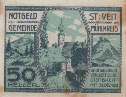 50 HELLER 1920 Stadt SANKT VEIT IM MÜHLKREIS Oberösterreich Österreich #PE665 - [11] Local Banknote Issues