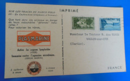 TIMBRE SUR CARTE -  IMPRIME  -   VIET-NAM  -  RECTO VERSO   -  1953 OU 1954  -  CARTE PUBLICITAIRE - Viêt-Nam