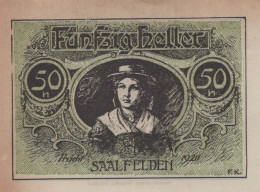 50 HELLER 1920 Stadt SAALFELDEN Salzburg Österreich Notgeld Banknote #PE813 - [11] Local Banknote Issues