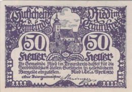 50 HELLER 1920 Stadt RIED IM TRAUNKREIS Oberösterreich Österreich Notgeld #PE541 - [11] Emissions Locales