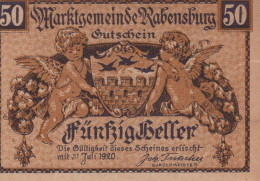 50 HELLER 1920 Stadt RABENSBURG Niedrigeren Österreich Notgeld #PE528 - [11] Local Banknote Issues