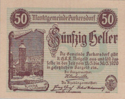 50 HELLER 1920 Stadt PURKERSDORF Niedrigeren Österreich Notgeld #PE422 - [11] Local Banknote Issues