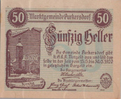 50 HELLER 1920 Stadt PURKERSDORF Niedrigeren Österreich Notgeld #PE259 - [11] Local Banknote Issues