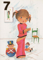 JOYEUX ANNIVERSAIRE 7 Ans FILLE ENFANTS Vintage Carte Postale CPSM Unposted #PBU068.FR - Anniversaire