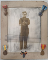 Soldat Militaire Armée Belge Portrait Peint Spessen M. Grivegnée Et Ses Médaille S Interalliée Ordre Léopold II Croix - Belgium