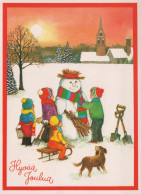 Feliz Año Navidad MUÑECO DE NIEVE NIÑOS Vintage Tarjeta Postal CPSM #PAZ683.ES - Neujahr