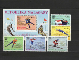 Malagasy - Madagascar 1976 Olympic Games Innsbruck Set Of 5 + S/s With Winners Overprint In Gold MNH -scarce- - Inverno1976: Innsbruck