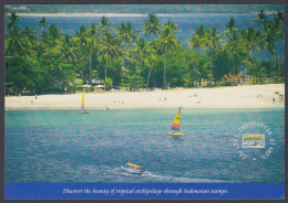 Indonesia 2000 Mint Postcard Senggigi Beach, Lombok, Sail Boat, Tree, Trees, Mountain, Sea, Tourism - Indonésie
