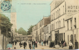 C. P. A. Couleur : 93 : SAINT OUEN : Rue Louis Leblanc, "Hôtel Meublé", Animé, Timbre En 1905 - Saint Ouen