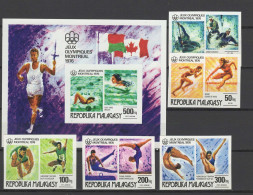 Malagasy - Madagascar 1976 Olympic Games Montreal, Swimming, Athletics Etc. Set Of 5 + S/s Imperf. MNH -scarce- - Summer 1976: Montreal