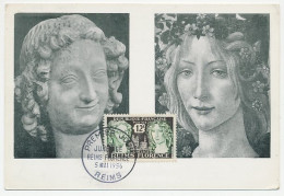 Maximum Card France 1956 Cathedral Reims - Palace Florence - Botticelli - Eglises Et Cathédrales