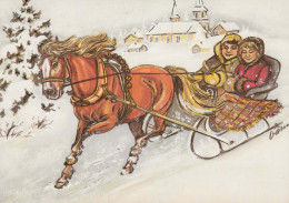 Buon Anno Natale CAVALLO Vintage Cartolina CPSM #PBM430.IT - Nouvel An