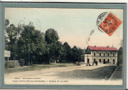 CPA (33) CASTILLON-sur-DORDOGNE - Aspect De La Gare Et De L'avenue En 1908 - Carte Colorisée Rare - Autres & Non Classés