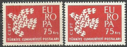 Turkey; 1961 Europa CEPT 75 K. "Sloppy Print" - Nuovi