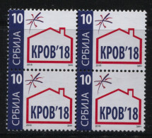 Serbia 2018, Roof For Refugees, Charity Stamp, Additional Stamp 10d, Block Of 4 MNH - Serbie