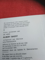 Doodsprentje Albert Baert / Hamme 25/5/1924 Gent 3/11/1991 ( Julia Raemdonck ) - Religione & Esoterismo