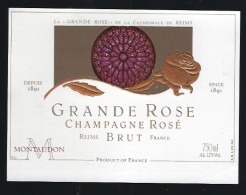 Etiquette Champagne  Brut Rosé  Grande Rose Montaudon Reims  Marne 51 Thème  Fleur, Vitrail - Champagne