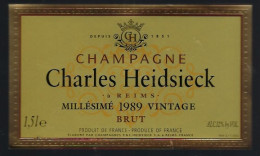Etiquette Champagne  Brut Millésime 1989  Charles Heidsieck Reims  Marne 51 - Champagner