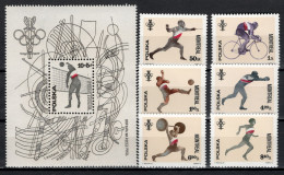 Poland 1976 Olympic Games Montreal, Volleyball, Football Soccer, Fencing, Cycling Etc. Set Of 6 + S/s MNH - Summer 1976: Montreal