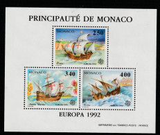 Monaco 1992 - Europa (CEPT) , Discovery Of America,perforated , MNH , Yt.Bl.19 - Unused Stamps