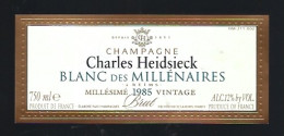 Etiquette Champagne  Brut Millésime 1985 Blanc Des Millénaires   Charles Heidsieck Reims  Marne 51 - Champagner