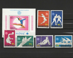 Romania 1976 Olympic Games Montreal, Gymnastics, Boxing, Handball, Rowing Etc. Set Of 6 + S/s MNH - Zomer 1976: Montreal