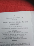 Doodsprentje Charles Marcel Marie Gerard Vermeire / Hamme 16/5/1902 - 24/4/1989 ( Claire Clothilde A.J.  Lagae ) - Religion &  Esoterik