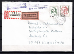 MiNr. 1397 + 1433; Frauen: Alice Salomon, Auf Portoger. E-Brief Mit RÜCKSCHEIN Von Berlin Nach Duderstadt; B-2218 - Cartas & Documentos