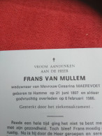 Doodsprentje Frans Van Mullem / Hamme 21/6/1897 - 6/2/1986 ( Cesarina Maerevoet ) - Religión & Esoterismo