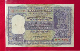 INDIA 1957 Rs.100 One Hundred Rupees Banknote Of Republic Of India Signed By H V R Iyengar Fine As Per Scan - Indien