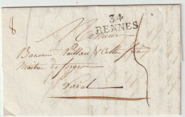 1825 Marque Postale 34 RENNES Sur LAC (lot 523) - 1801-1848: Vorläufer XIX