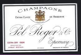 Etiquette Champagne Extra Cuvée De Réserve Extra Dry Millésime 1964 Pol Roger & Cie Epernay  Marne 51 - Champan