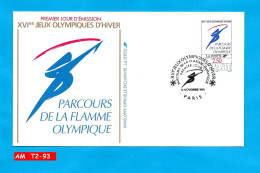Premier Jour D'émission  XVI° Jeux Olympiques D'Hiver  -  Parcours  De La Flamme Olympique  14 Novembre 1991 PARIS - Matasellos Conmemorativos