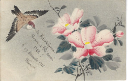 HISAKAJIMA -JAPON- T.Belle Carte Fantaisie De " Bonne Année " ( Oiseau,fleurs ) - Autres & Non Classés