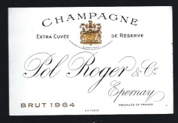 Etiquette Champagne Brut Millésime 1964 Pol Roger & Cie Epernay  Marne 51 - Champagner