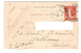 Carte-lettre Avec Timbre Entier Postal N° 135 - Oblitération De Paris - Vaugirard  23-1-1912 - 1877-1920: Periodo Semi Moderno