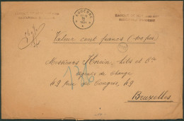 Albert I - Affranch. Tricolore Soit 1F30 Sur Grande Env. (Banque De Huy, Succ Andenne) Assuré En Triple Port > Bruxelles - 1915-1920 Albert I.