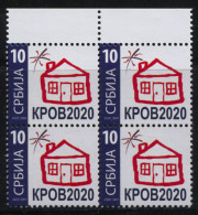 Serbia 2020, Roof For Refugees, Charity Stamp, Additional Stamp 10d, Block Of 4 MNH - Serbien