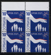 Serbia 2021, Roof For Refugees, Charity Stamp, Additional Stamp 10d, Block Of 4 MNH - Serbien