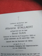 Doodsprentje Alfonsine Stallaert / Hamme 9/8/1909 - 30/9/1994 ( Benoit Claus ) - Religion & Esotérisme