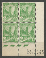 TUNISIE Blocs 4 N° 278 Coin Daté  28 / 3 / 45 NEUF** SANS CHARNIERE NI TRACE  / Hingeless  / MNH - Unused Stamps