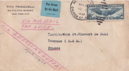 .ENVELOPPE DE 1939 TIMBRE AMERICAIN DE NEW YORK A TOURNAN. PAR AVION .TRES INTERESSANTS . - 1927-1959 Lettres & Documents