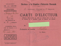 Fixe Nièvre Pougues Les Eaux Station Hydrominérale Rare Carte D'électeur Elections Chambre Industrie Thermale - Historical Documents