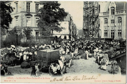 Liège La Marché Place Cockerill Et La Poste Circulée En 1905 - Liege