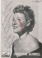 Fixe Rare Autographe Dédicace Artiste Chanteuse Christiane Blondell France Années 50 - Signed Photographs
