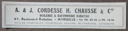 Publicité : A. Et J. Cordesse H. Chausse Et Cie, Huilerie Et Savonnerie Rabatau, à Marseille, 1951 - Publicités