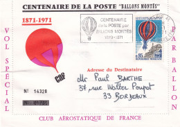 1er Jour, Centenaire De La Poste Par "Ballons Montés" - 1970-1979