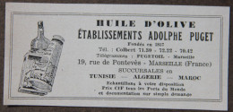 Publicité : Huile D'Olive, Ets Adophe Puget, à Marseille, 1951 - Publicités