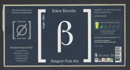 Etiquette De Bière Blonde Belgian Pala Ale   75 Cl -   Brasserie Que D'Ale  à  Marssac Sur Tarn   (81) - Cerveza